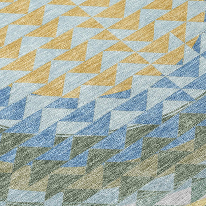 10' X 14' Blue And Silver Geometric Washable Indoor Outdoor Area Rug