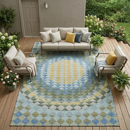 10' X 14' Blue And Silver Geometric Washable Indoor Outdoor Area Rug HomeRoots