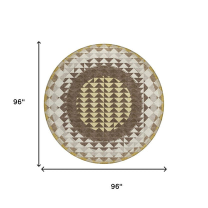 8' Chocolate And Green Round Geometric Washable Indoor Outdoor Area Rug HomeRoots