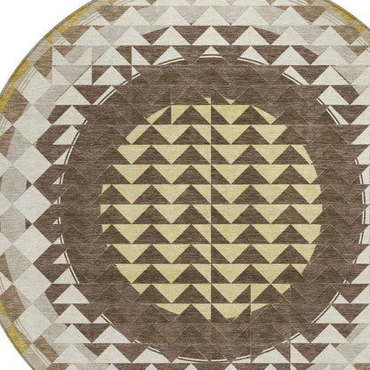 8' Chocolate And Green Round Geometric Washable Indoor Outdoor Area Rug HomeRoots