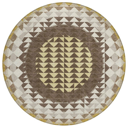 8' Chocolate And Green Round Geometric Washable Indoor Outdoor Area Rug HomeRoots