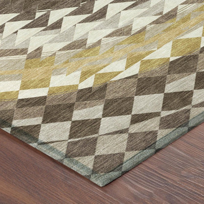 8' Chocolate And Green Round Geometric Washable Indoor Outdoor Area Rug HomeRoots