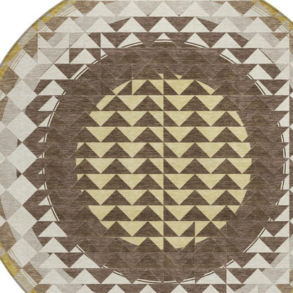 8' Chocolate And Green Round Geometric Washable Indoor Outdoor Area Rug HomeRoots