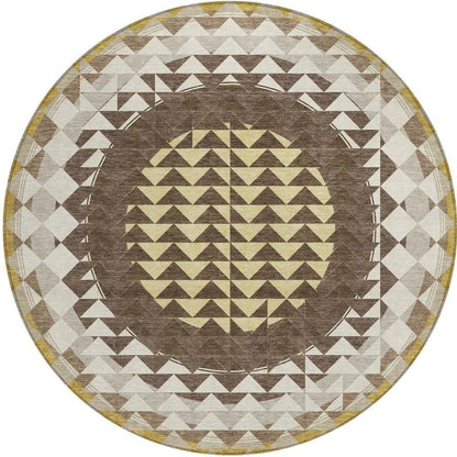 8' Chocolate And Green Round Geometric Washable Indoor Outdoor Area Rug HomeRoots