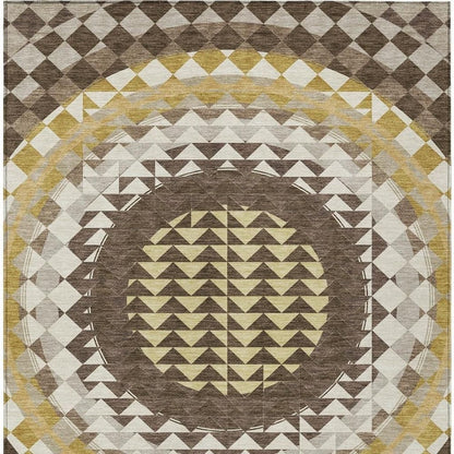 8' X 10' Chocolate And Green Geometric Washable Indoor Outdoor Area Rug