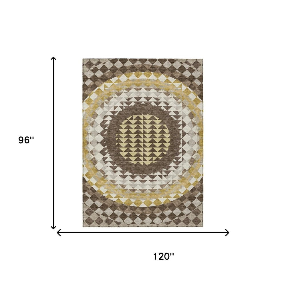 8' X 10' Chocolate And Green Geometric Washable Indoor Outdoor Area Rug — view 6