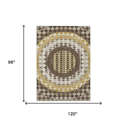 8' X 10' Chocolate And Green Geometric Washable Indoor Outdoor Area Rug HomeRoots