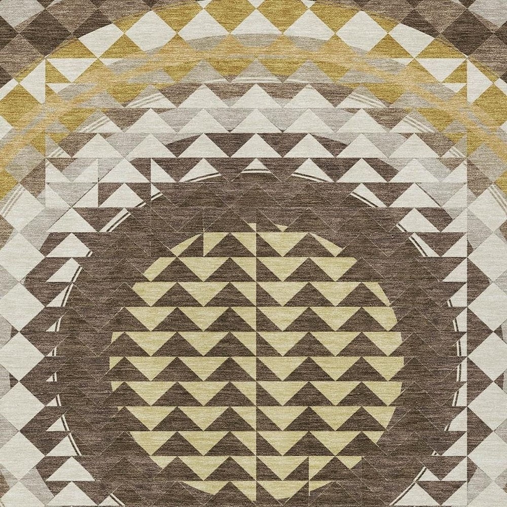 10' X 14' Chocolate And Green Geometric Washable Indoor Outdoor Area Rug — view 4