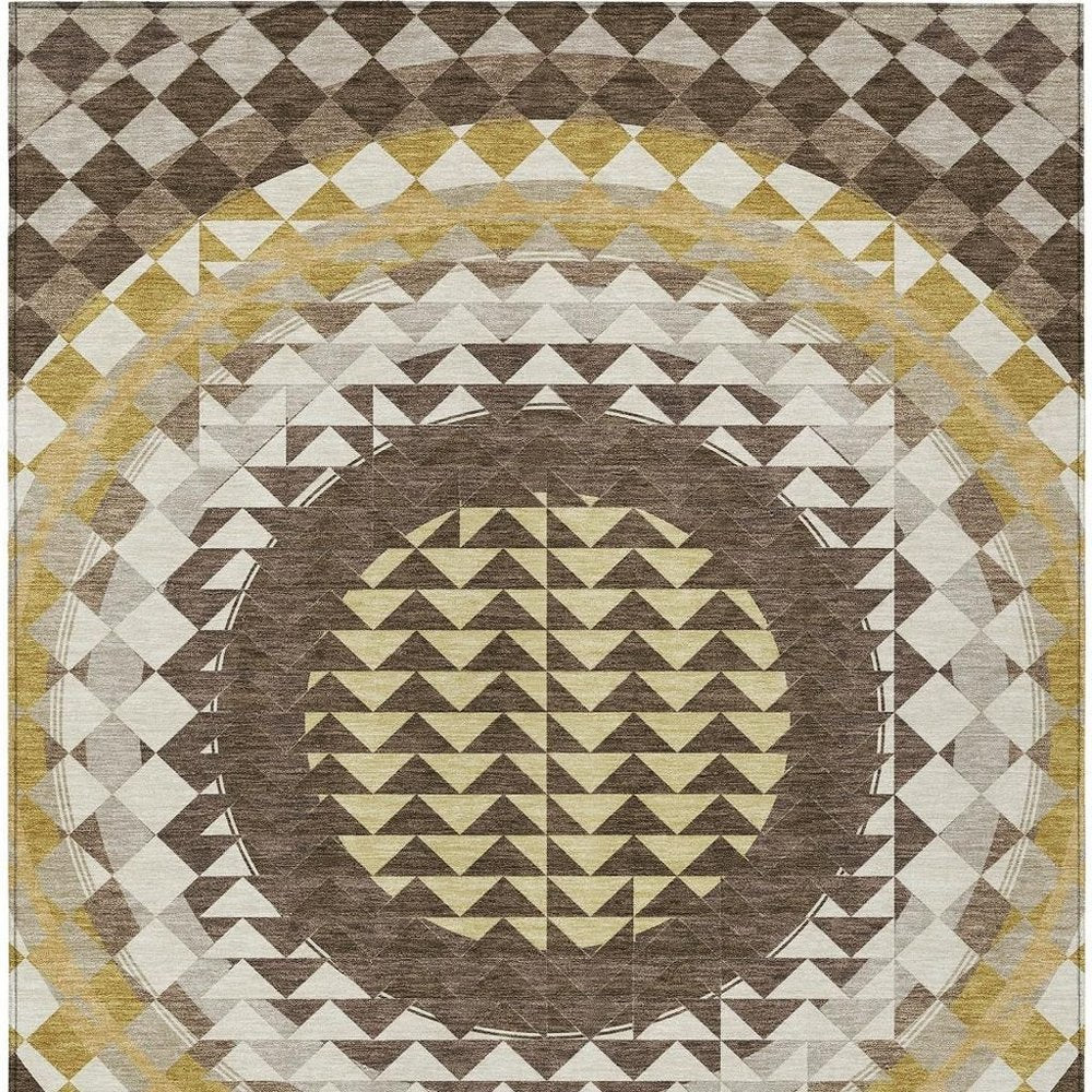 10' X 14' Chocolate And Green Geometric Washable Indoor Outdoor Area Rug — view 5