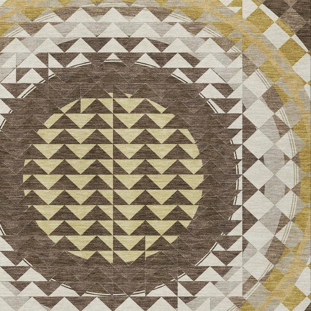 10' X 14' Chocolate And Green Geometric Washable Indoor Outdoor Area Rug — view 8