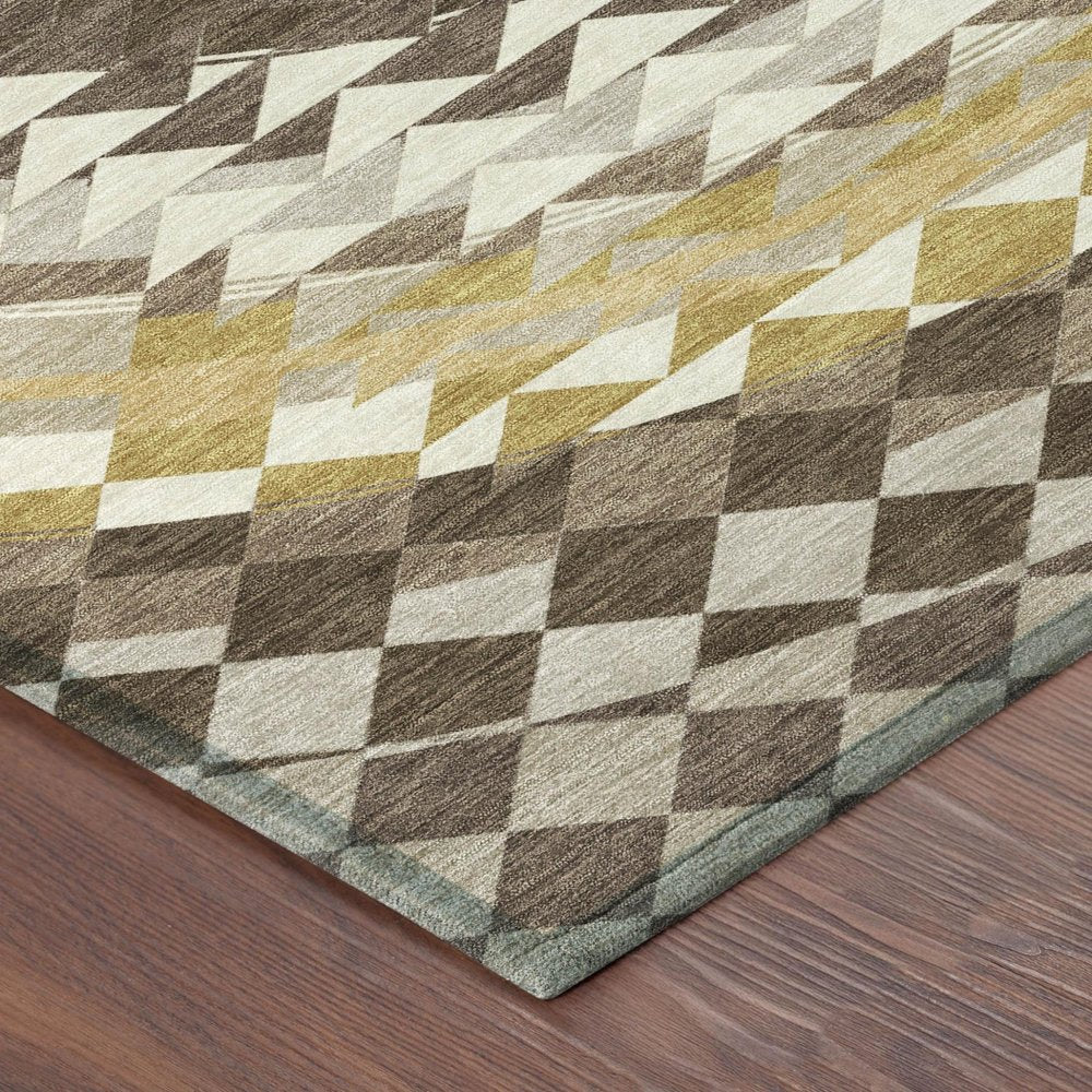 10' X 14' Chocolate And Green Geometric Washable Indoor Outdoor Area Rug — view 2