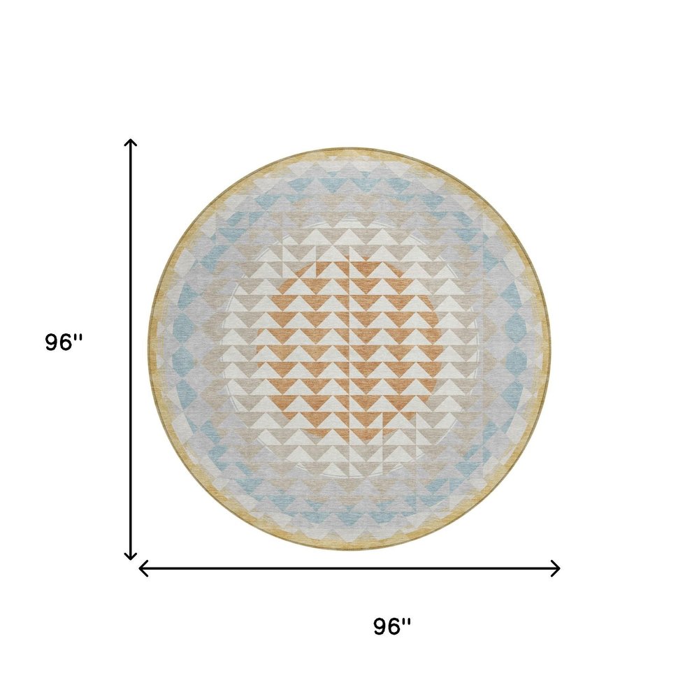 8' Ivory And Plum Round Geometric Washable Indoor Outdoor Area Rug — view 6