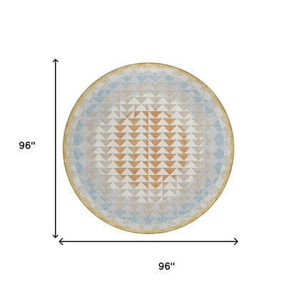 8' Ivory And Plum Round Geometric Washable Indoor Outdoor Area Rug HomeRoots