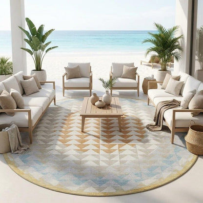 8' Ivory And Plum Round Geometric Washable Indoor Outdoor Area Rug HomeRoots