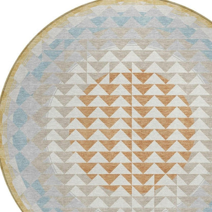 8' Ivory And Plum Round Geometric Washable Indoor Outdoor Area Rug HomeRoots