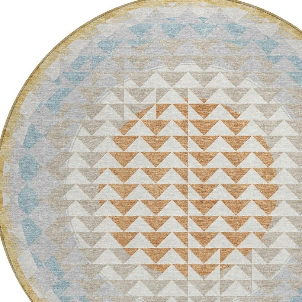 8' Ivory And Plum Round Geometric Washable Indoor Outdoor Area Rug