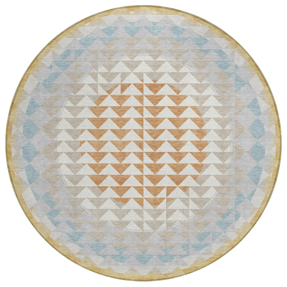 8' Ivory And Plum Round Geometric Washable Indoor Outdoor Area Rug HomeRoots