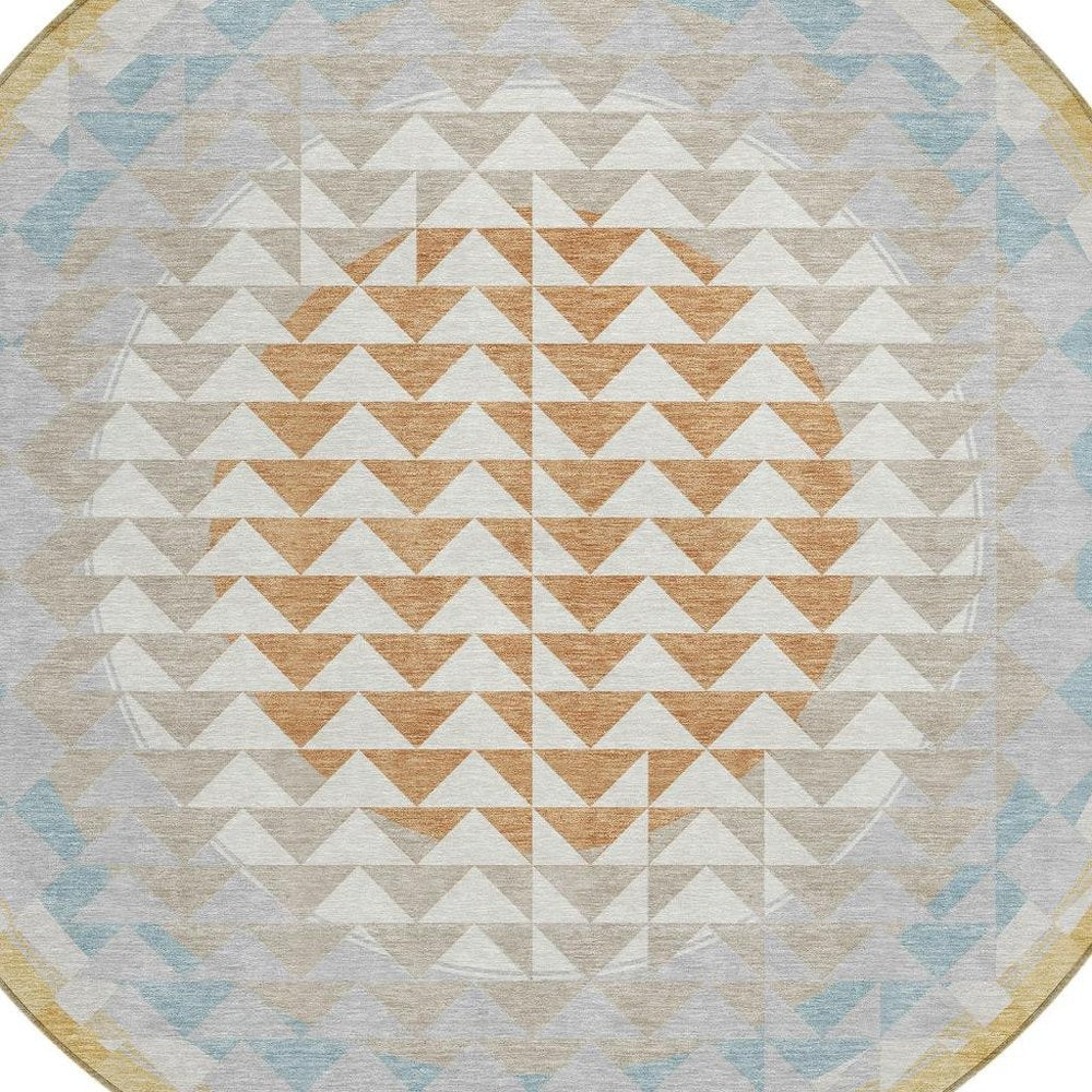 8' Ivory And Plum Round Geometric Washable Indoor Outdoor Area Rug — view 4