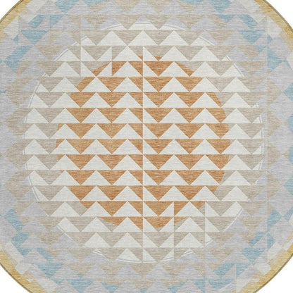 8' Ivory And Plum Round Geometric Washable Indoor Outdoor Area Rug HomeRoots