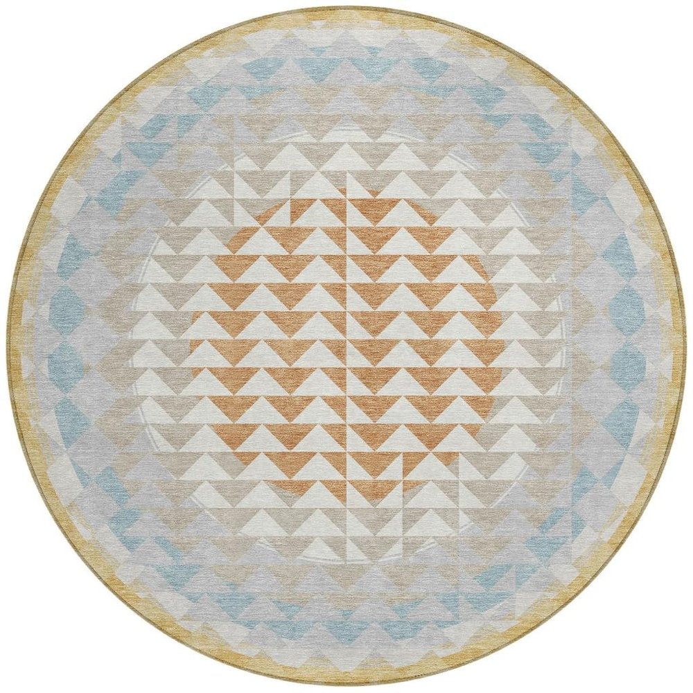 8' Ivory And Plum Round Geometric Washable Indoor Outdoor Area Rug HomeRoots