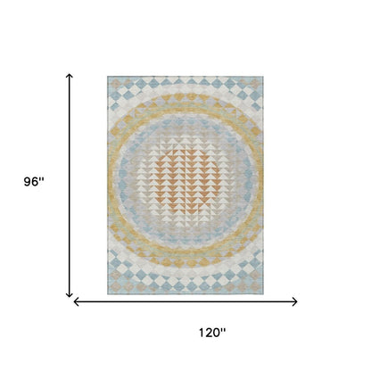 8' X 10' Ivory And Plum Geometric Washable Indoor Outdoor Area Rug HomeRoots