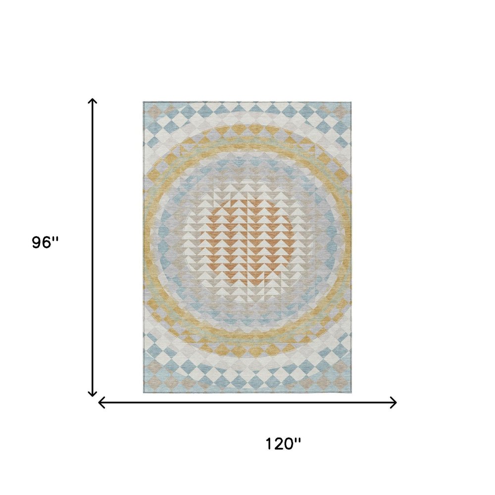8' X 10' Ivory And Plum Geometric Washable Indoor Outdoor Area Rug