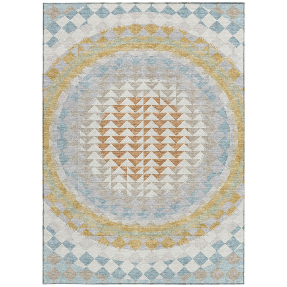 8' X 10' Ivory And Plum Geometric Washable Indoor Outdoor Area Rug