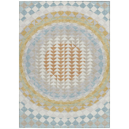8' X 10' Ivory And Plum Geometric Washable Indoor Outdoor Area Rug