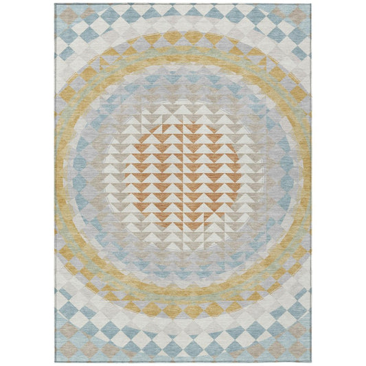 8' X 10' Ivory And Plum Geometric Washable Indoor Outdoor Area Rug