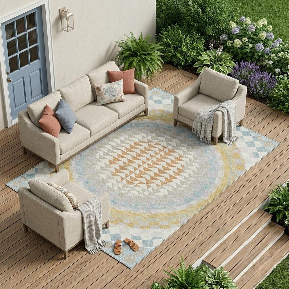 8' X 10' Ivory And Plum Geometric Washable Indoor Outdoor Area Rug — view 7