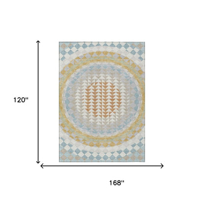 10' X 14' Ivory And Plum Geometric Washable Indoor Outdoor Area Rug