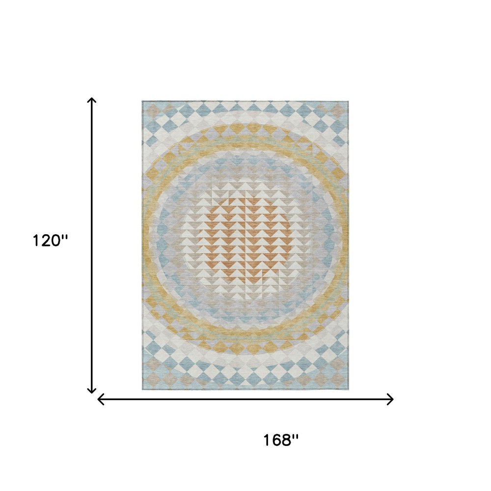 10' X 14' Ivory And Plum Geometric Washable Indoor Outdoor Area Rug HomeRoots