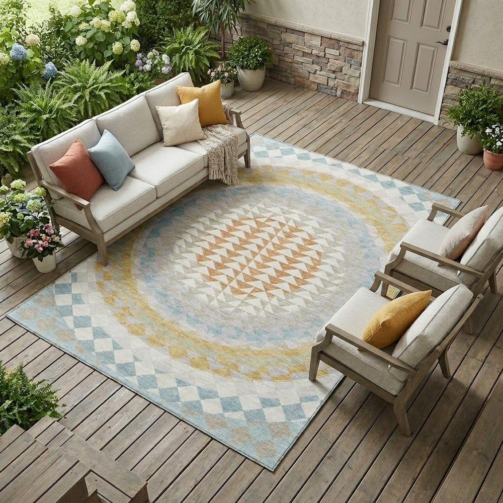 10' X 14' Ivory And Plum Geometric Washable Indoor Outdoor Area Rug — view 7