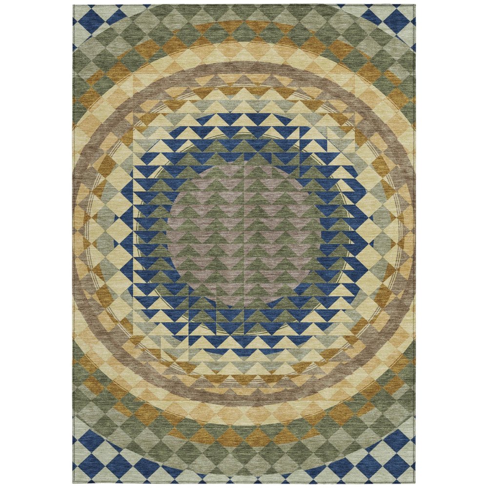 3' X 5' Olive Green And Rust Geometric Washable Indoor Outdoor Area Rug — view 5