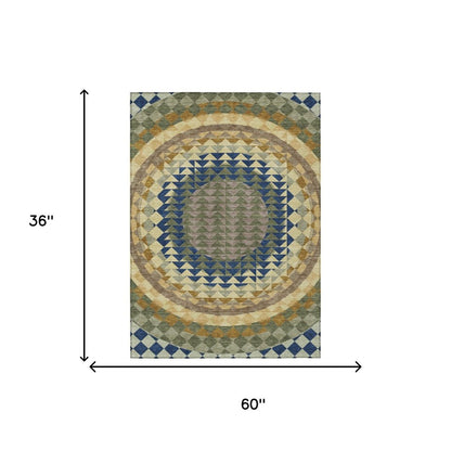3' X 5' Olive Green And Rust Geometric Washable Indoor Outdoor Area Rug HomeRoots