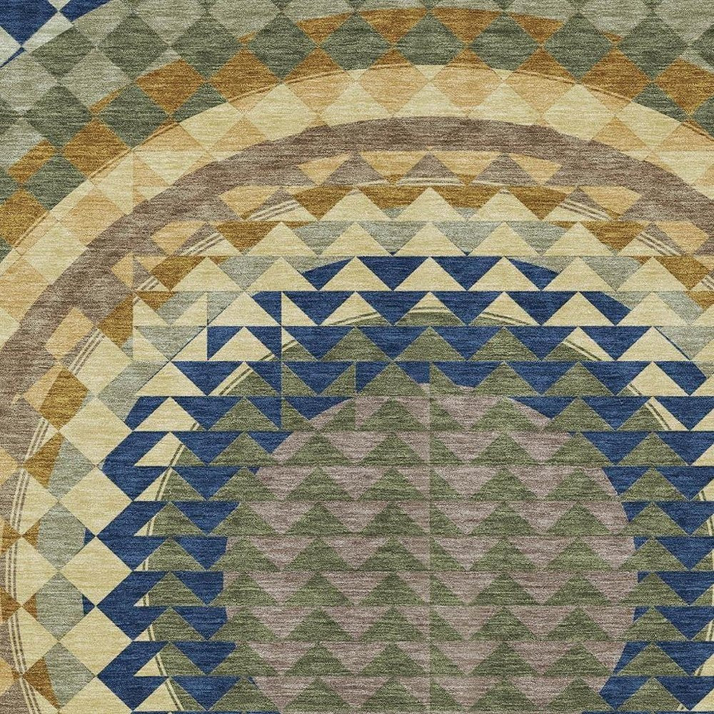 3' X 5' Olive Green And Rust Geometric Washable Indoor Outdoor Area Rug — view 8