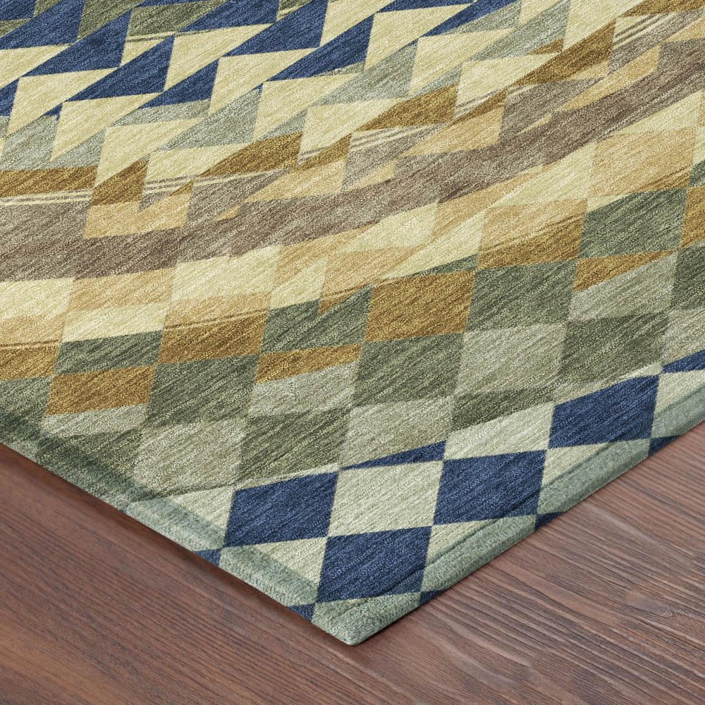 3' X 5' Olive Green And Rust Geometric Washable Indoor Outdoor Area Rug — view 2