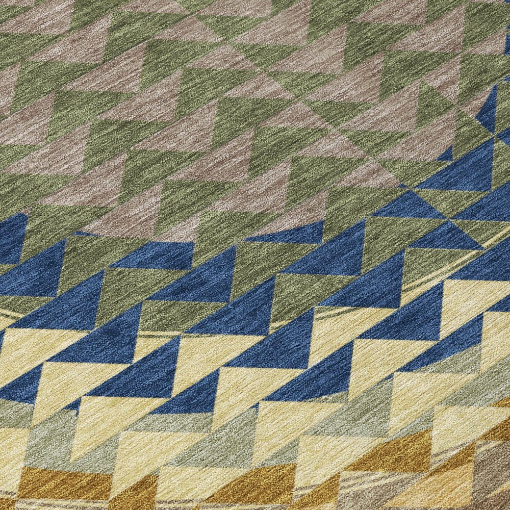 3' X 5' Olive Green And Rust Geometric Washable Indoor Outdoor Area Rug — view 3