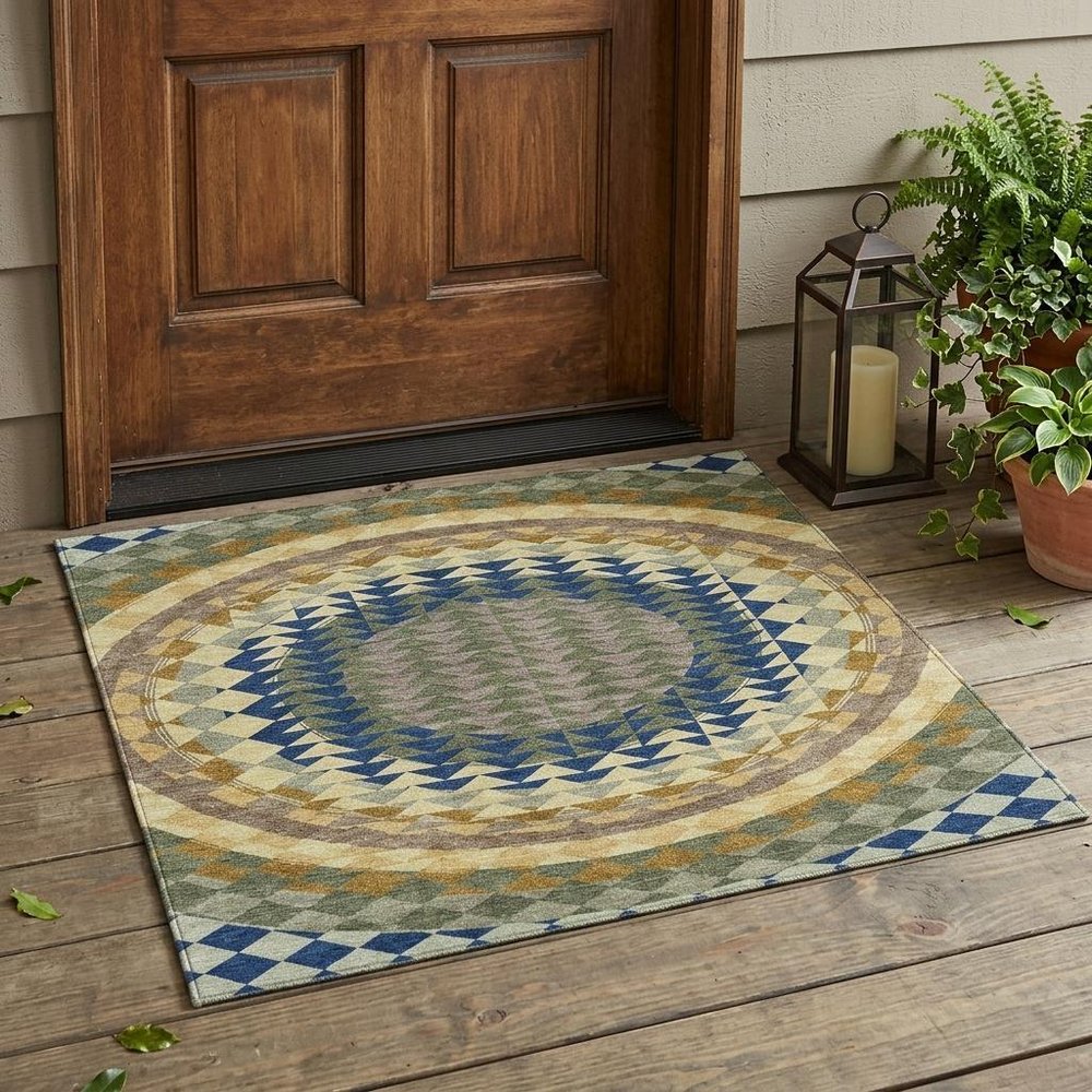 3' X 5' Olive Green And Rust Geometric Washable Indoor Outdoor Area Rug HomeRoots