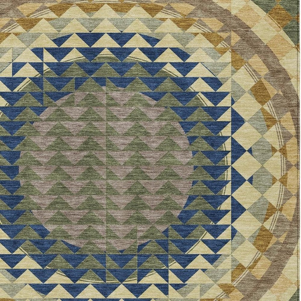 10' X 14' Olive Green And Rust Geometric Washable Indoor Outdoor Area Rug