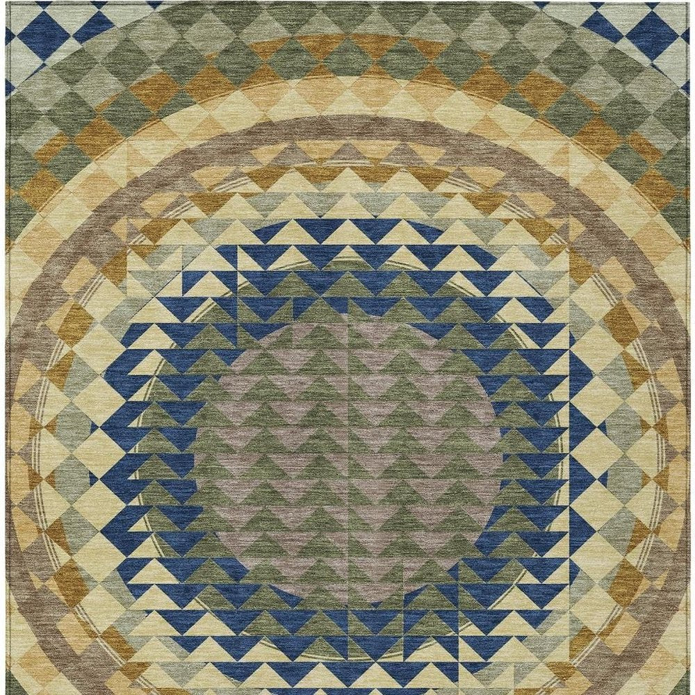 10' X 14' Olive Green And Rust Geometric Washable Indoor Outdoor Area Rug — view 5