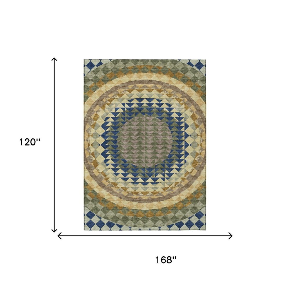 10' X 14' Olive Green And Rust Geometric Washable Indoor Outdoor Area Rug — view 6