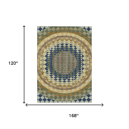 10' X 14' Olive Green And Rust Geometric Washable Indoor Outdoor Area Rug HomeRoots