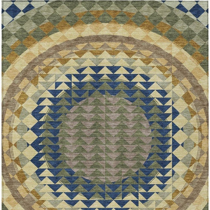 10' X 14' Olive Green And Rust Geometric Washable Indoor Outdoor Area Rug