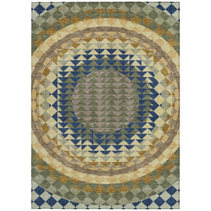 10' X 14' Olive Green And Rust Geometric Washable Indoor Outdoor Area Rug