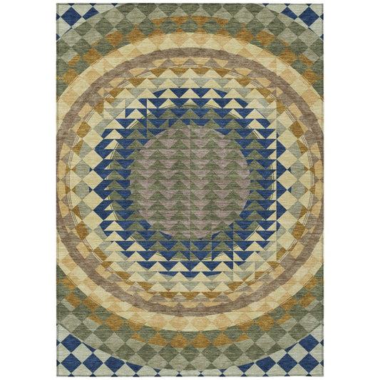 10' X 14' Olive Green And Rust Geometric Washable Indoor Outdoor Area Rug