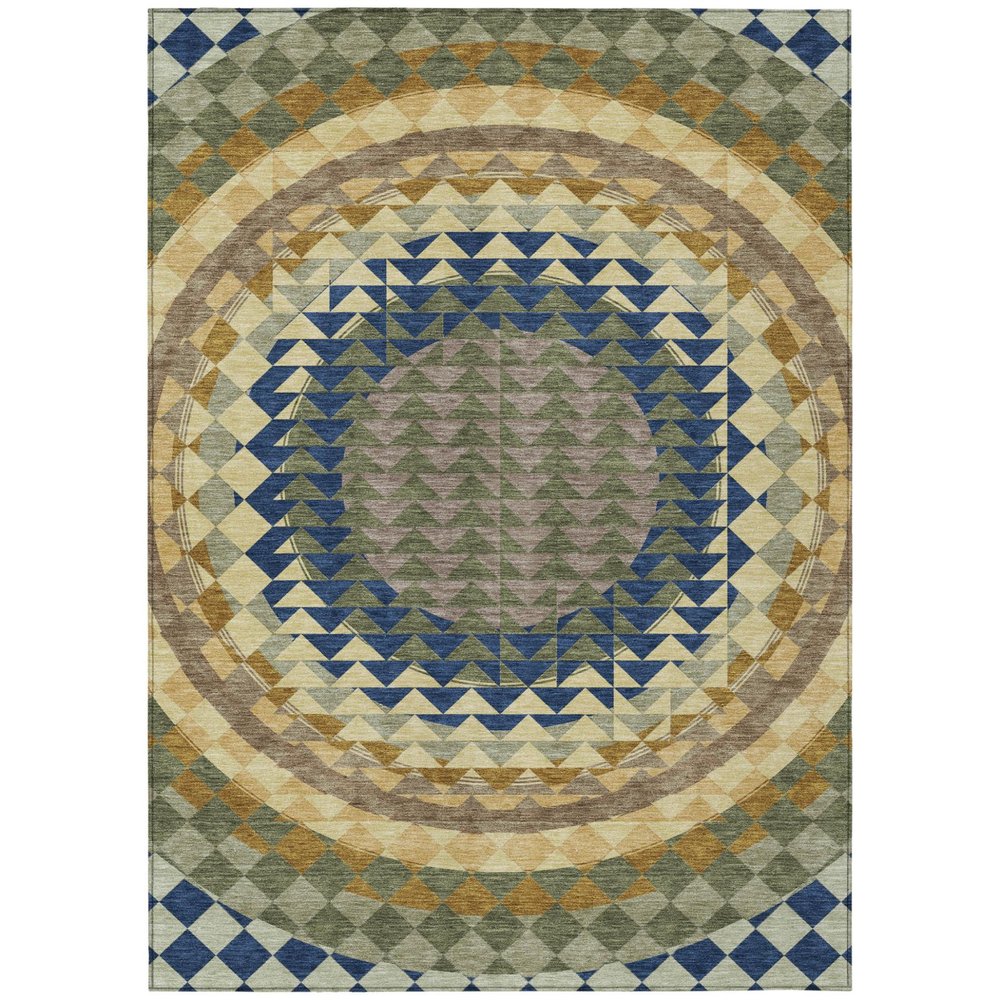 10' X 14' Olive Green And Rust Geometric Washable Indoor Outdoor Area Rug — view 1