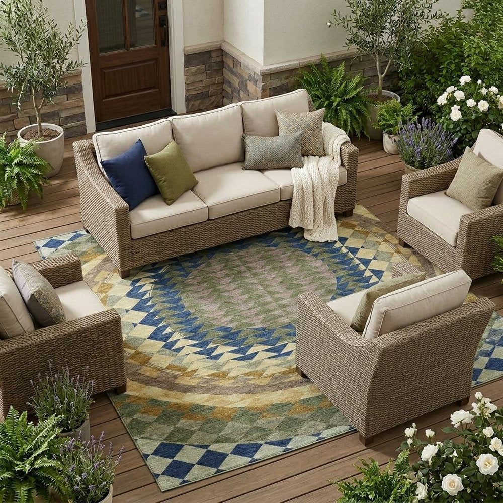 10' X 14' Olive Green And Rust Geometric Washable Indoor Outdoor Area Rug HomeRoots