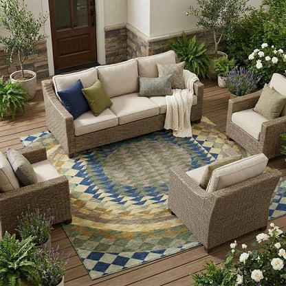 10' X 14' Olive Green And Rust Geometric Washable Indoor Outdoor Area Rug HomeRoots