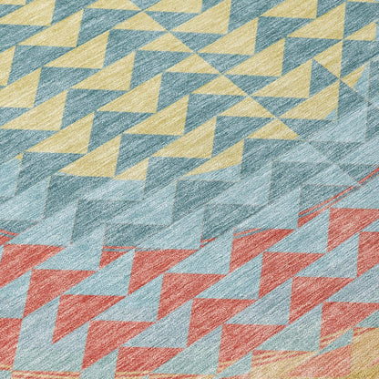 8' Teal Blue And Granite Gray Round Geometric Washable Indoor Outdoor Area Rug HomeRoots